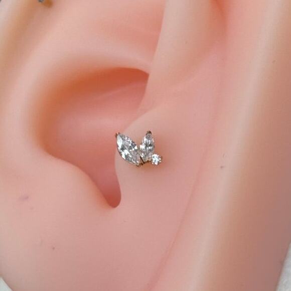 Double Marquise and Round CZ Top - Gold Plated Titanium - Picture 2 of 4